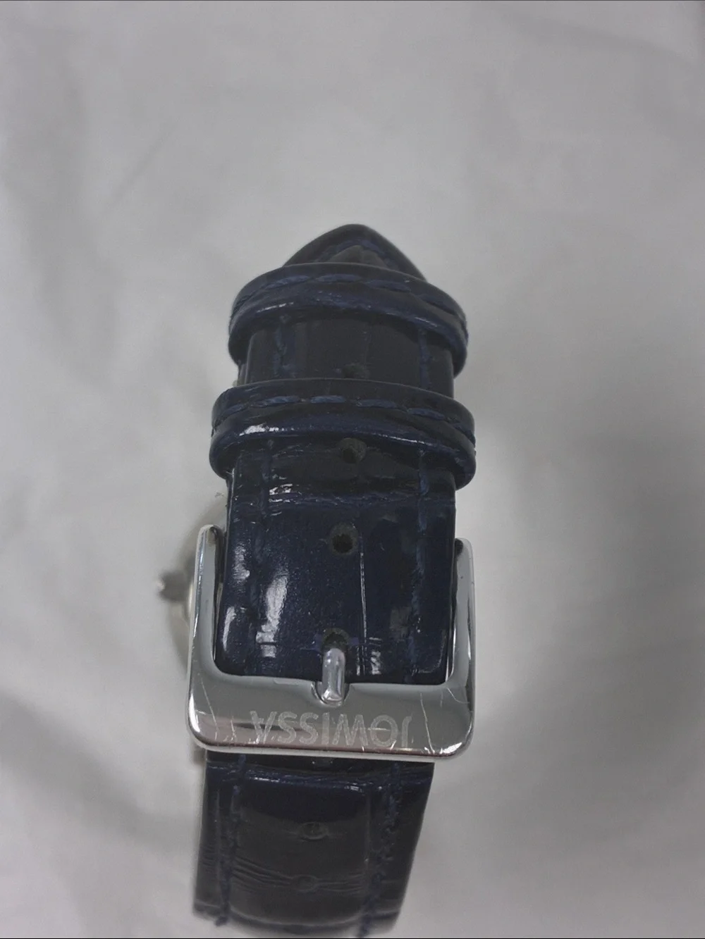 Women Jowissa Swiss  Blue Faceted Crystal Accent Leather Strap Watch